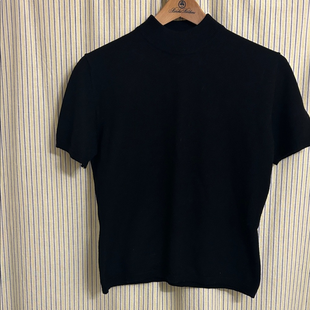 Women's Black Short-Sleeve Mock Neck Sweater - Timeless Knit